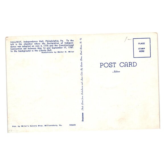 Historic Postcard Independence Hall Hallway Liberty Bell Philadelphia PA Vintage - Picture 2 of 2